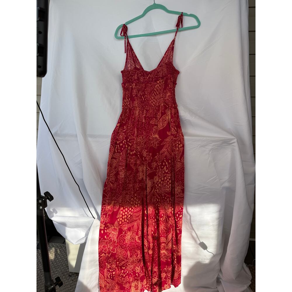Patrons of Peace Red Berry Floral Smocked Wide Leg Jumpsuit Small Boho NWT - Picture 2 of 7